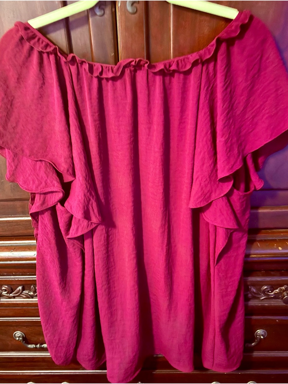 Worthington Raspberry Tie-Front Ruffle Sleeve Blouse - Picture 3 of 3